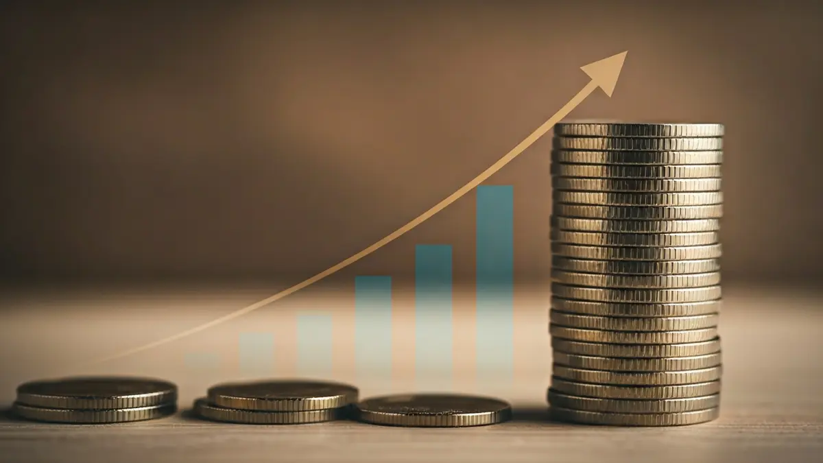 Imagen genérica de monedas y un gráfico de crecimiento económico.