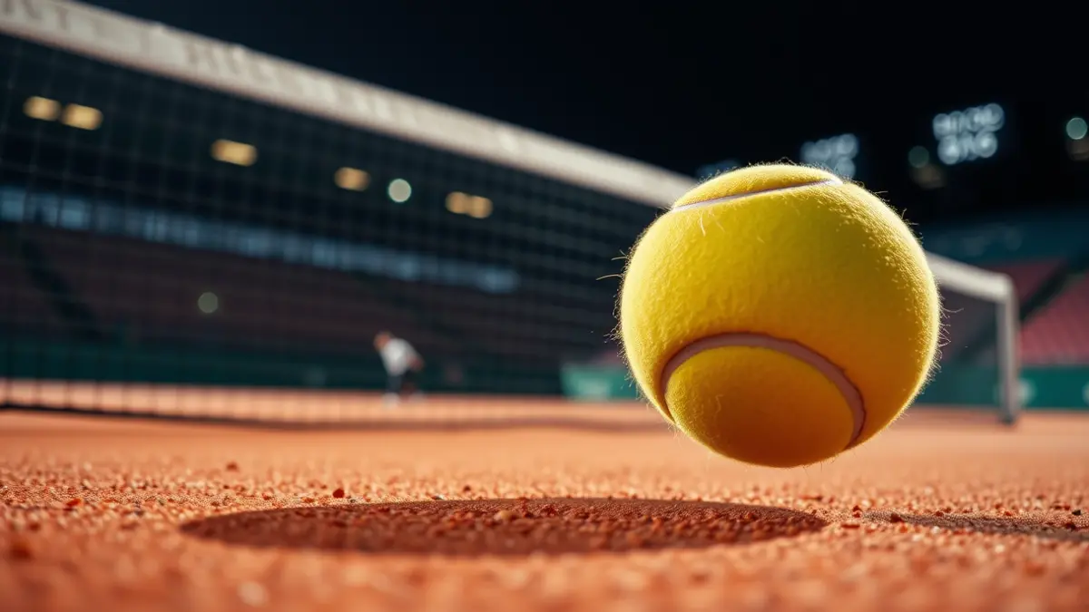 Imagen genérica de una pelota de tenis en una cancha de tierra batida.