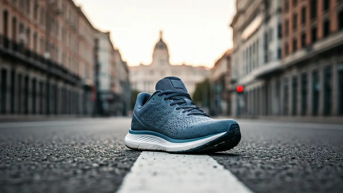 Imagen genérica de una zapatilla de correr en una calle de la ciudad.