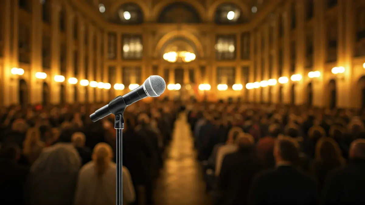 Generic image of a microphone on a podium, symbolizing an important announcement.