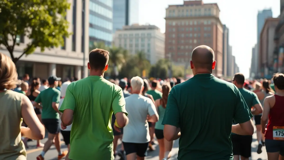 Generic image of a crowd of runners in a charity race in a city.