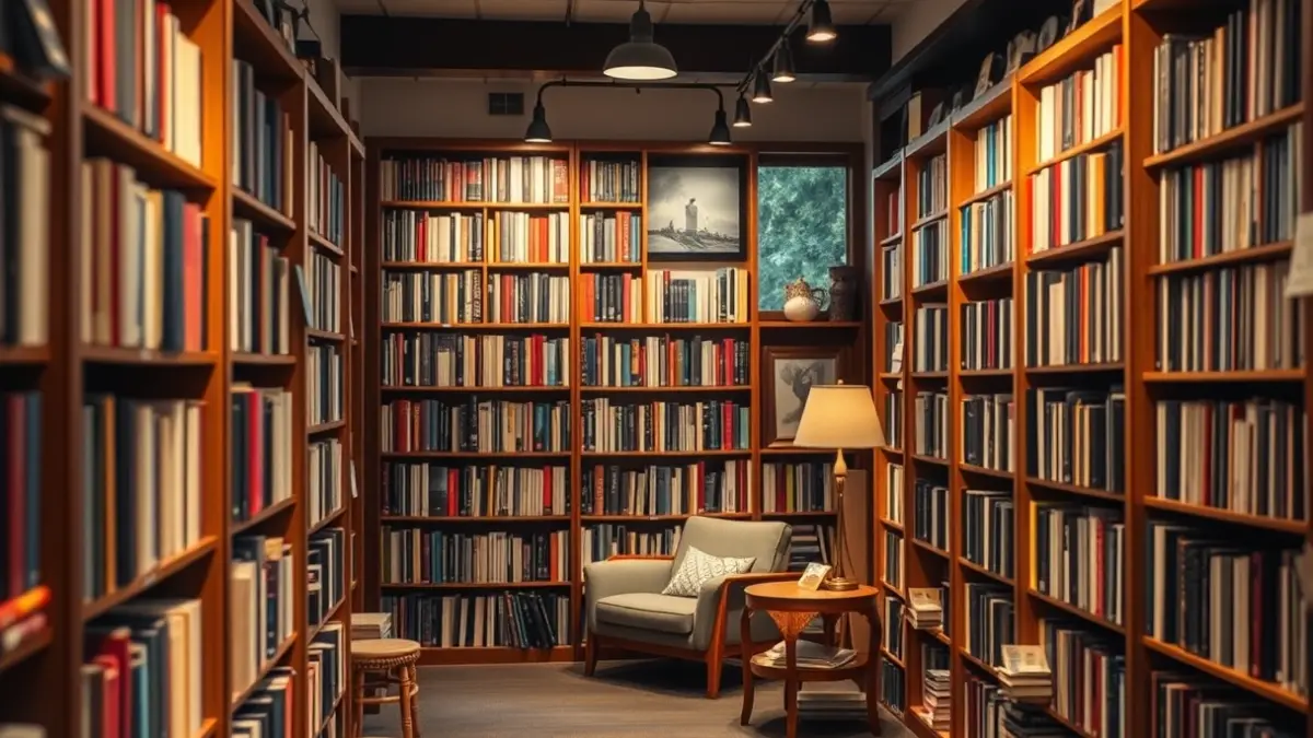 Generic image of an independent bookstore with shelves full of books and a cozy atmosphere.