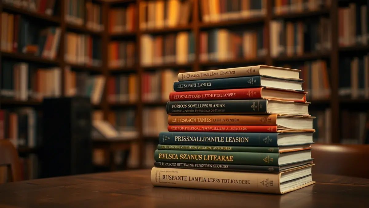 Generic image of books in a library, symbolizing literature and culture.