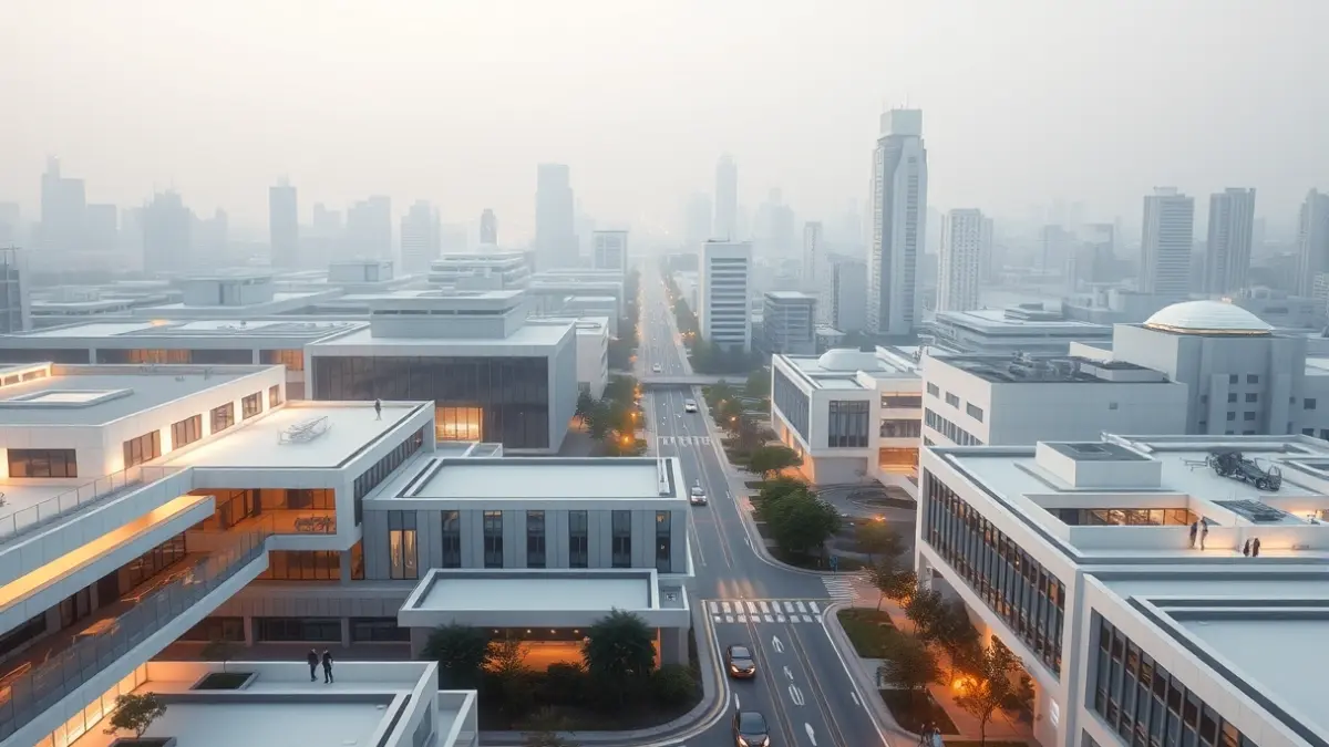 Imagen genérica de una ciudad moderna y planificada, con arquitectura minimalista y luces brillantes.