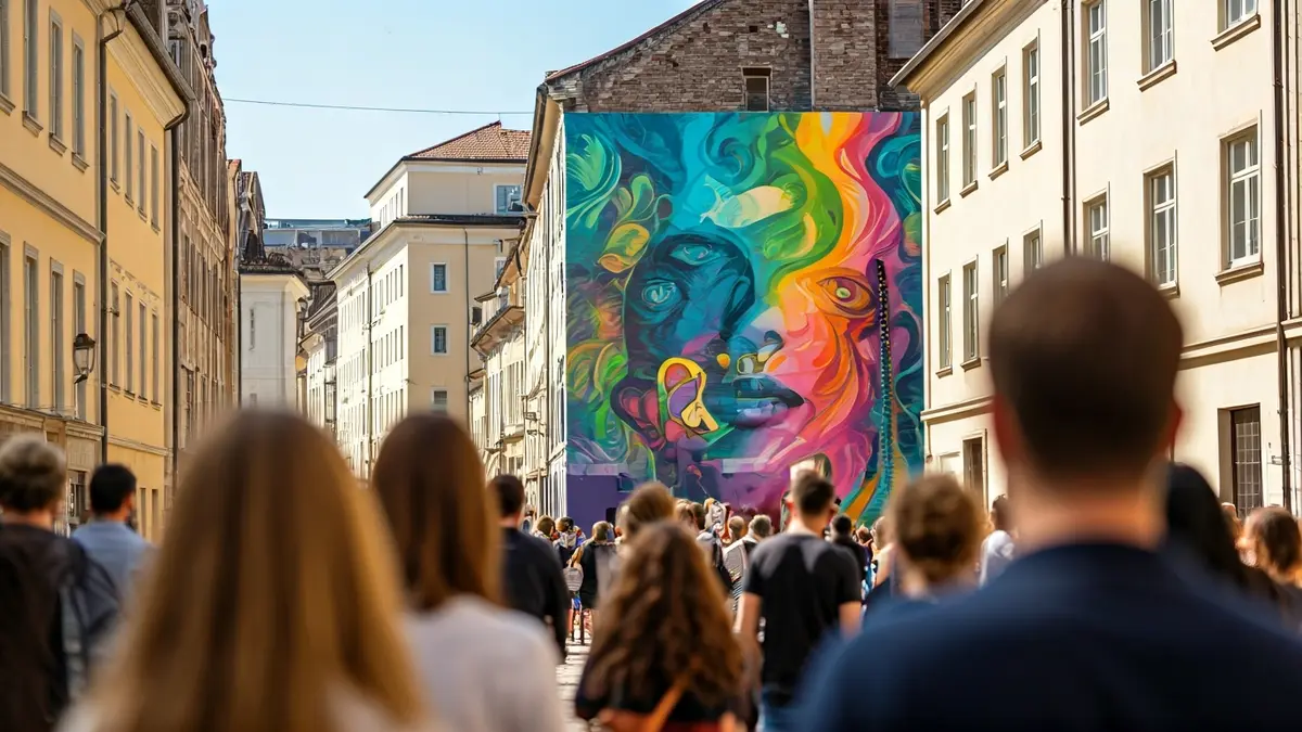 Image of an urban art mural being created on a facade in Malasaña.