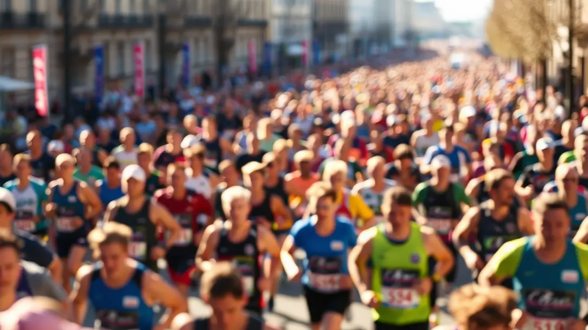 Imagen genérica de una multitud de corredores en un maratón urbano bajo el sol.