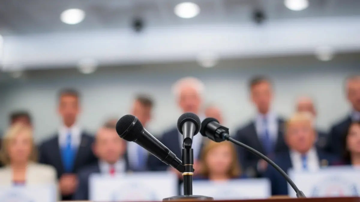 Generic image of a microphone on a podium, symbolizing a political debate or official statement.