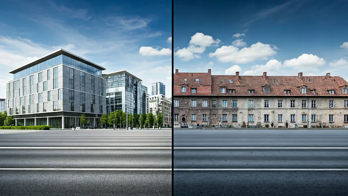 Image representing economic inequality in a city, with contrasted areas of wealth and poverty.