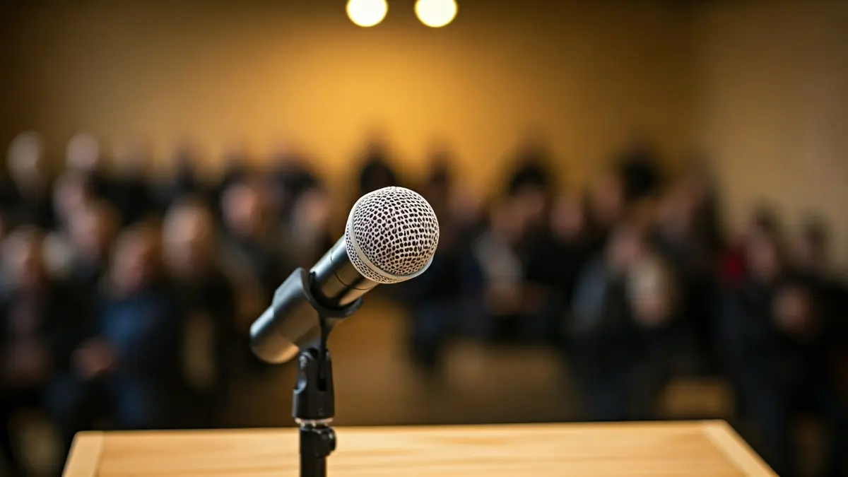Generic image of a microphone on a podium during a political event or community meeting.