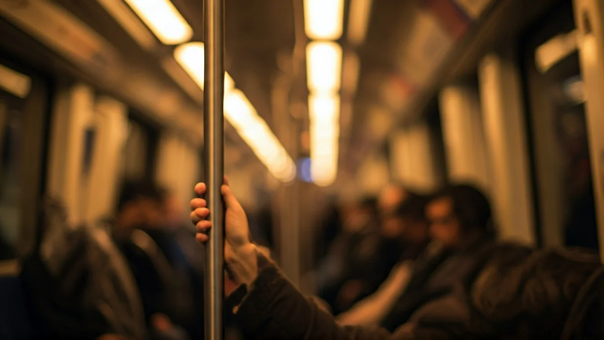 Generic image of a blurred metro car interior in Madrid with passengers.