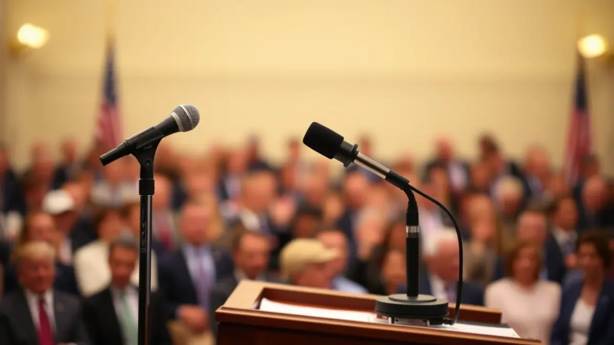 Imagen genérica de un micrófono en un podio, simbolizando un debate político.