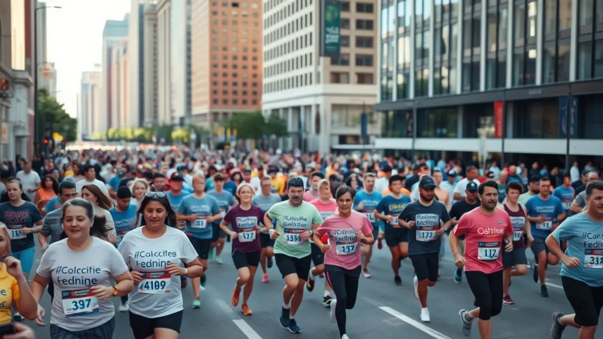 Imagen genérica de una multitud participando en una carrera solidaria en una avenida urbana.