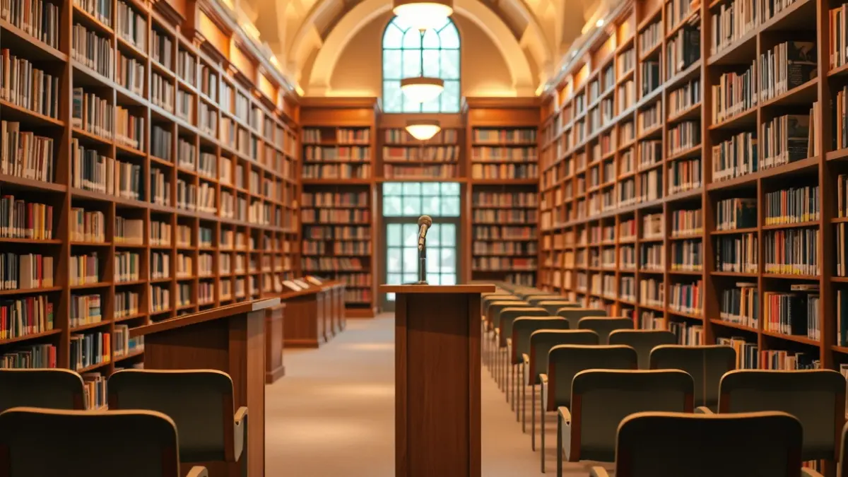 Generic image of a cozy auditorium or reading room with books and a relaxed atmosphere.