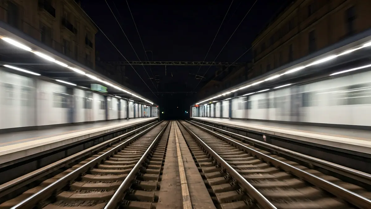 Generic image of a Madrid subway station at night.