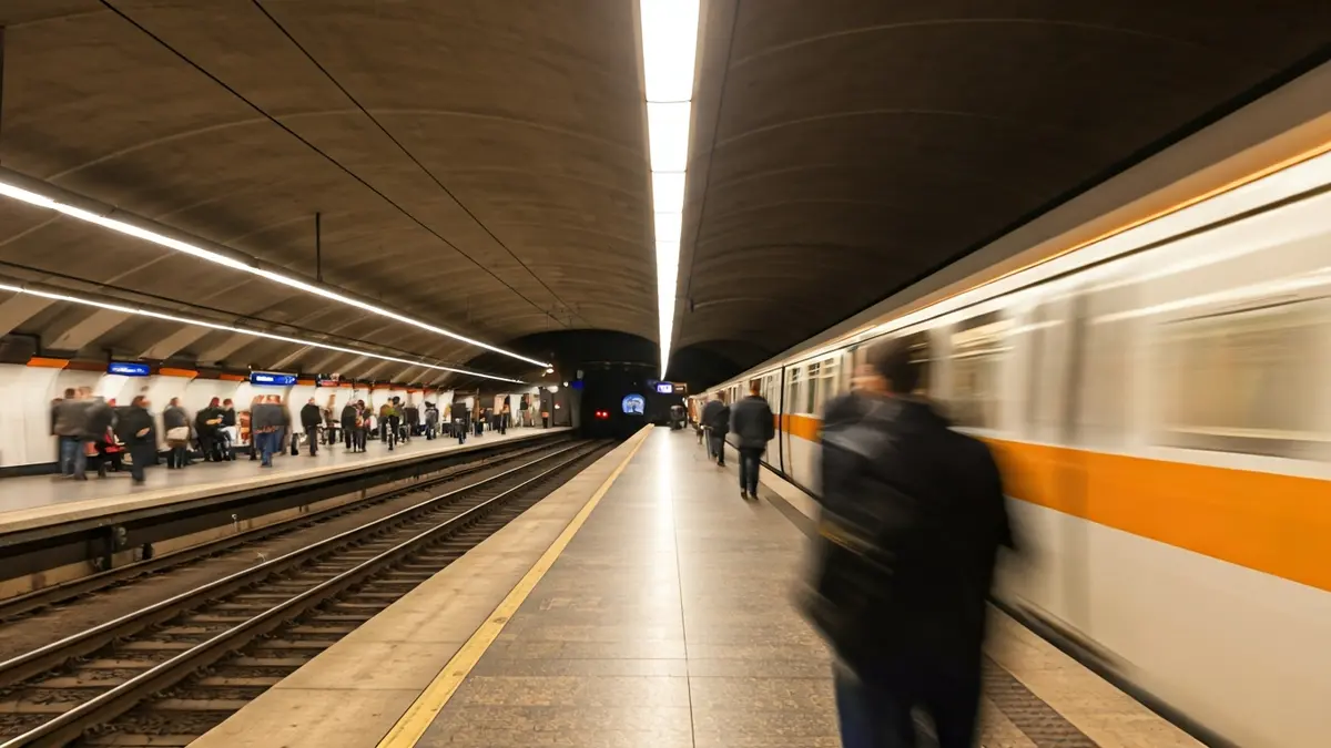 Generic image of a Madrid subway station with commuters waiting.
