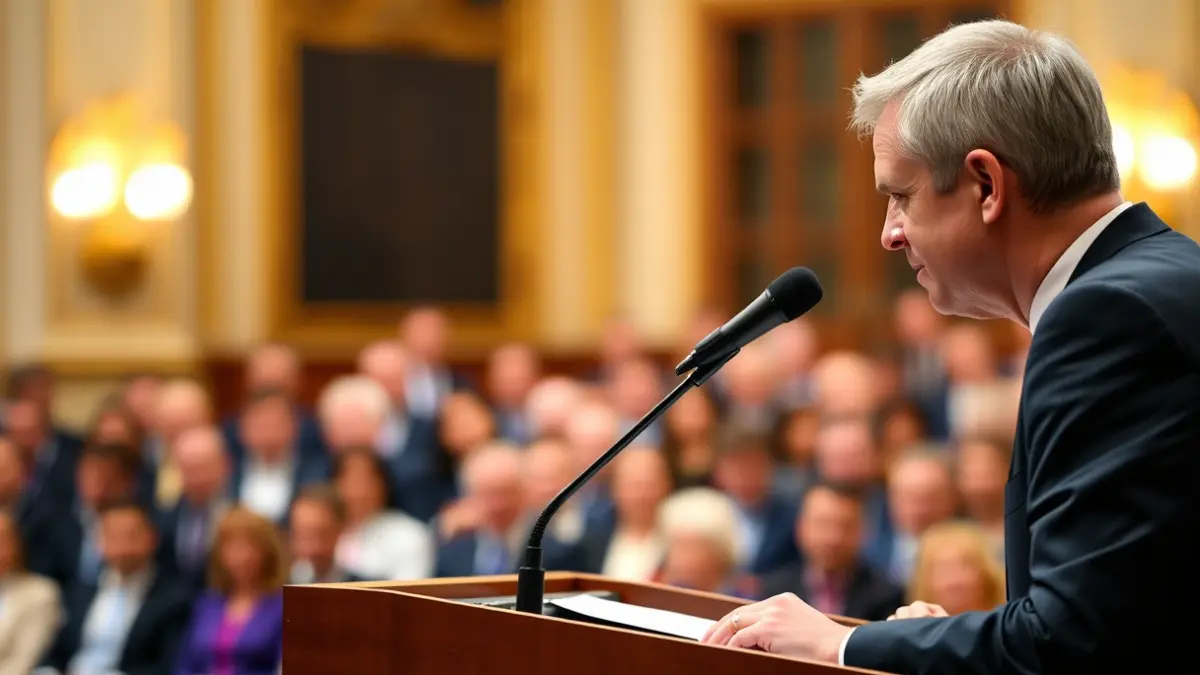 Generic image of a microphone on a podium, symbolizing a political announcement.