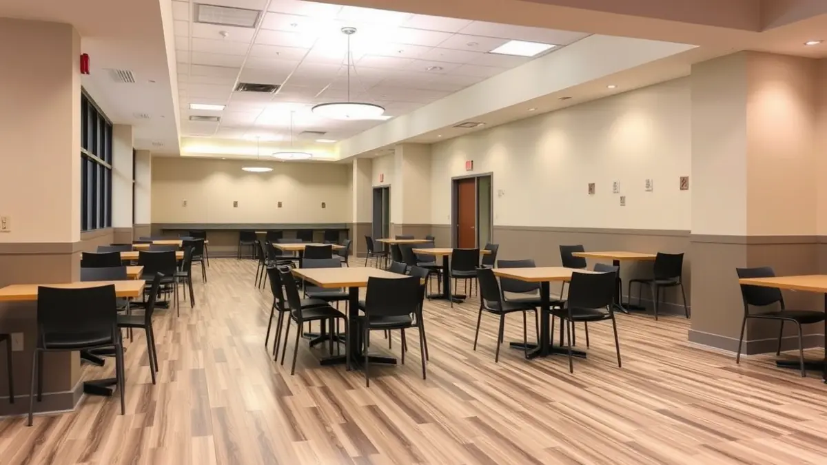 Image of the renovated interior of a senior center cafeteria.