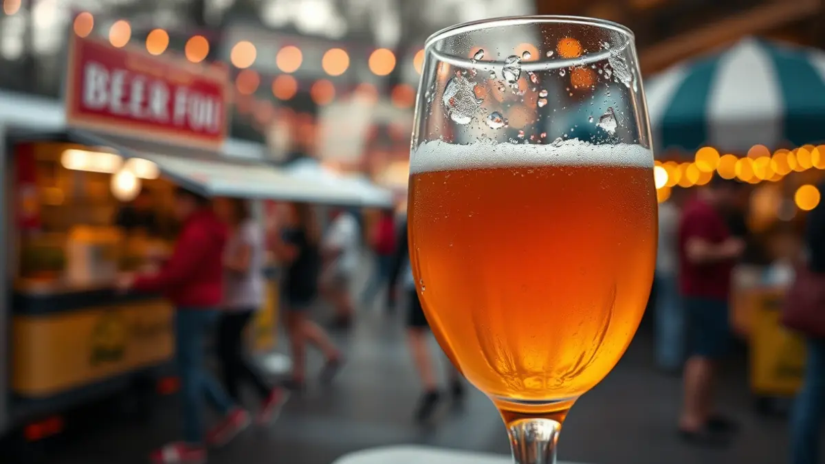Generic image of a craft beer glass in a festive atmosphere.