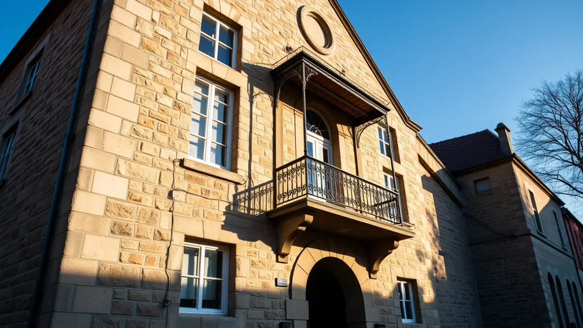 Fachada del ayuntamiento de Móstoles bajo la luz del sol.