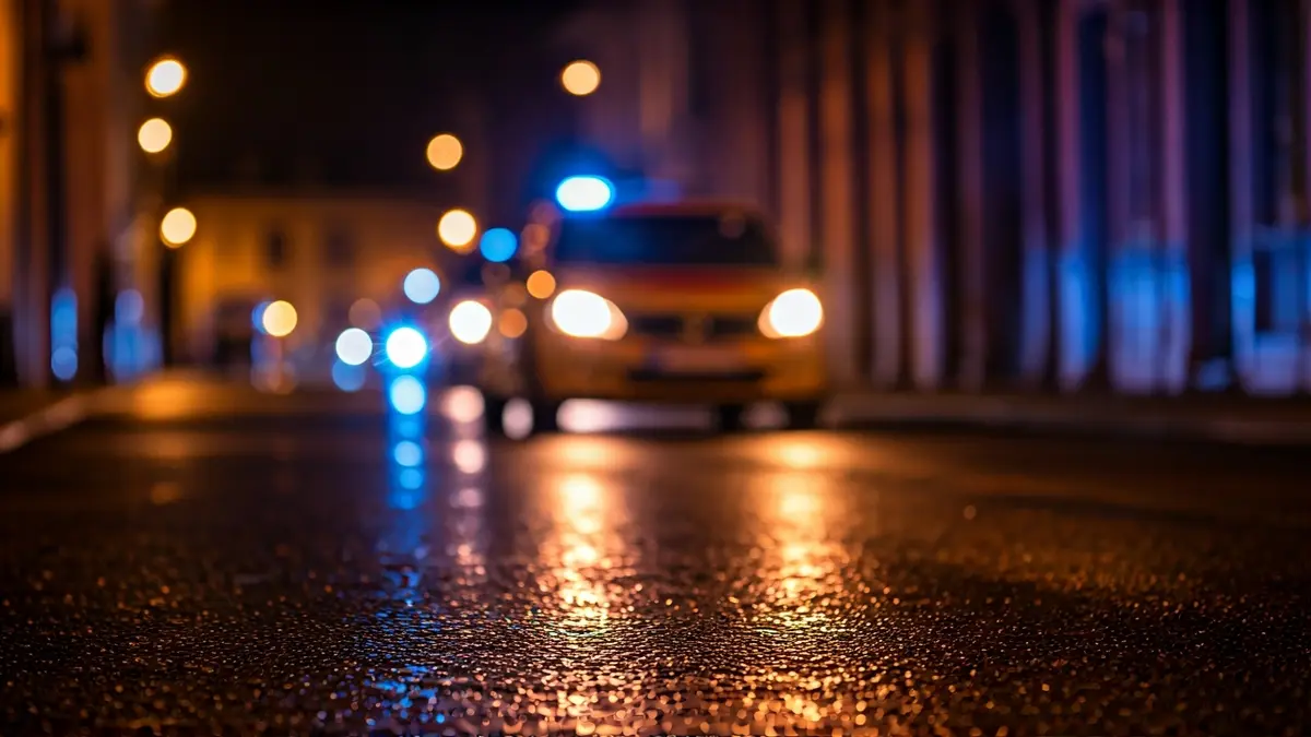 Imagen genérica de luces de emergencia reflejadas en el asfalto mojado.