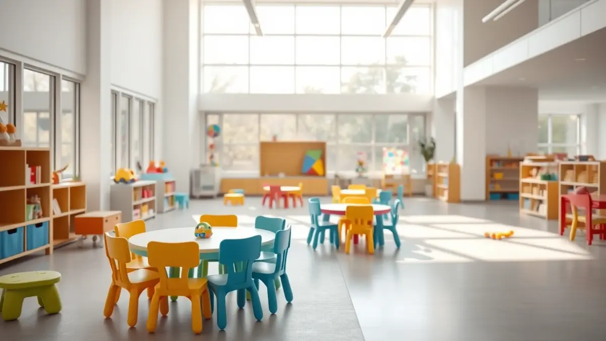 Generic image of an early childhood education classroom with furniture adapted for young children.