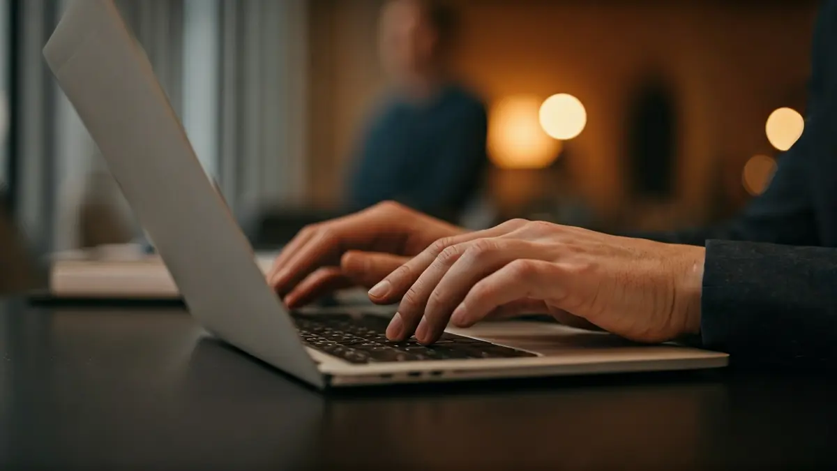 Generic image of hands working on a laptop, symbolizing job search.
