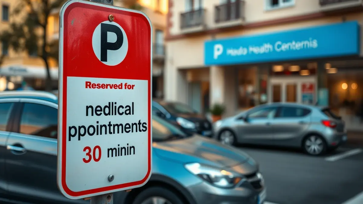 Reserved parking sign for medical appointments with a 30-minute limit.
