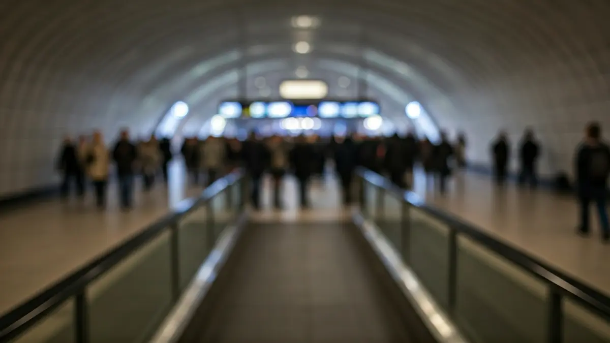 Imagen genérica de un acceso moderno a una estación de metro con una rampa.
