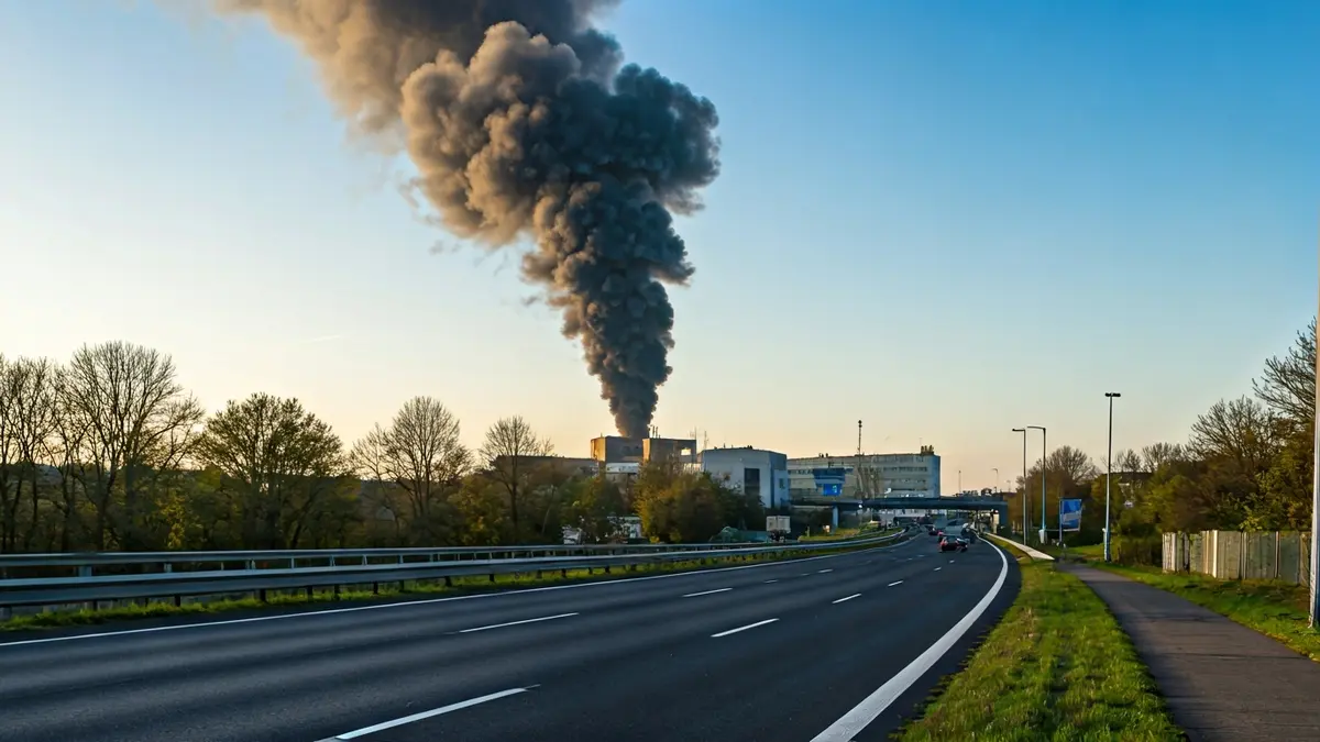 Columna de humo negro visible desde la A-2 en Alcalá de Henares.