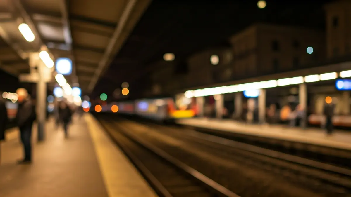 Imagen genérica de una estación de tren nocturna, con luces cálidas y ambiente tranquilo.