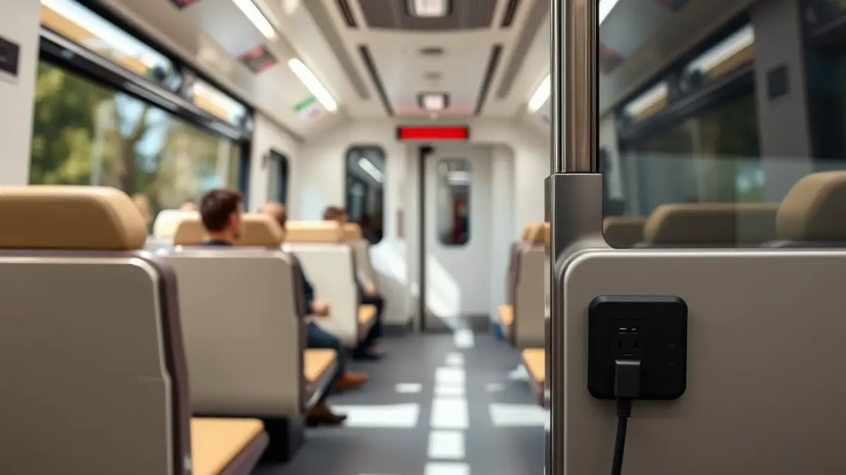 Imagen genérica del interior de un tren moderno con asientos y puertos de carga.