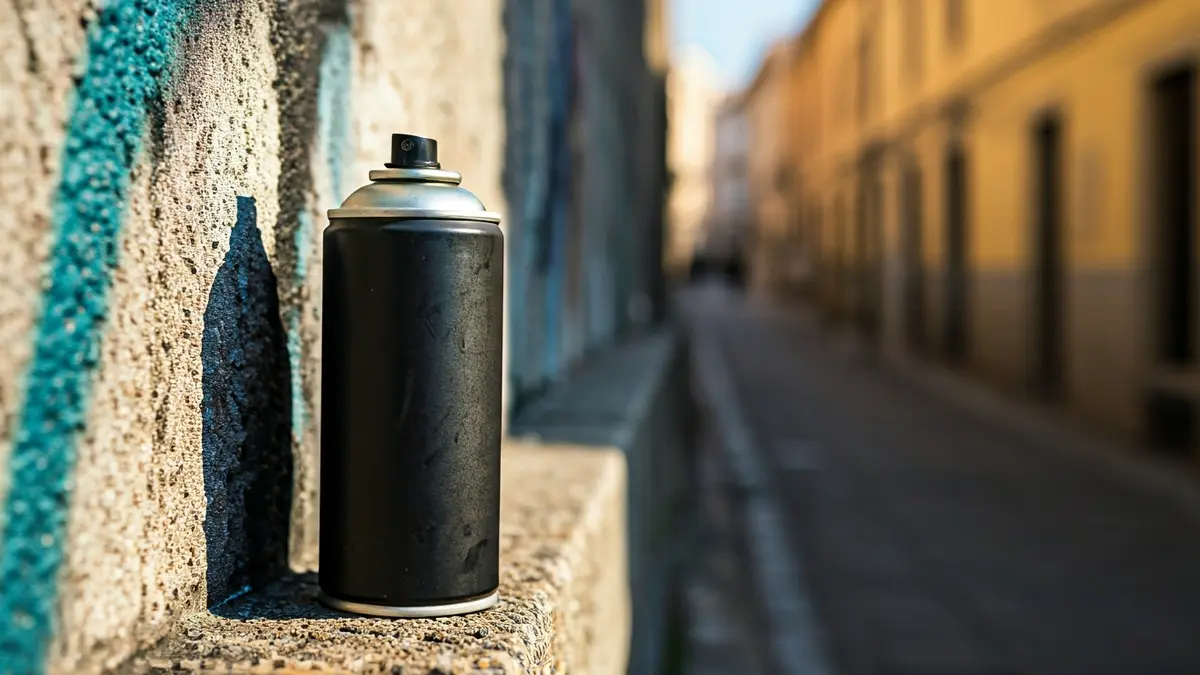 Generic image of a graffiti spray can on a stone wall.