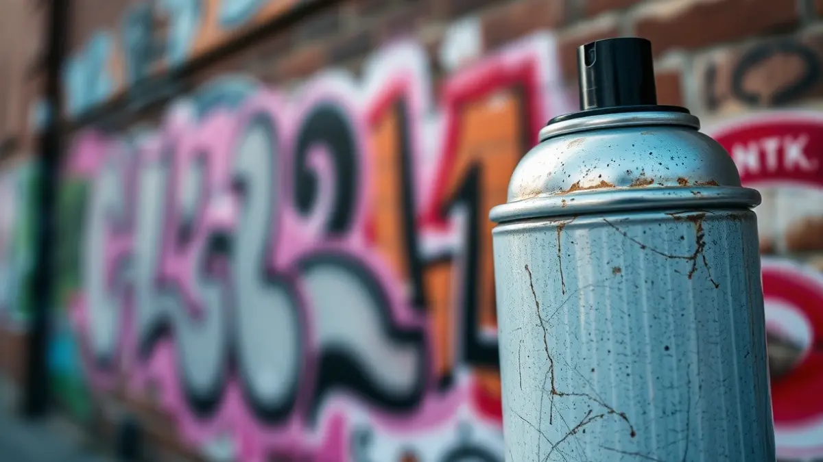 Generic image of a spray paint can, with blurred graffiti in the background.