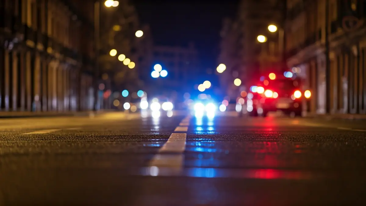 Imagen genérica de luces de emergencia reflejadas en el asfalto mojado.