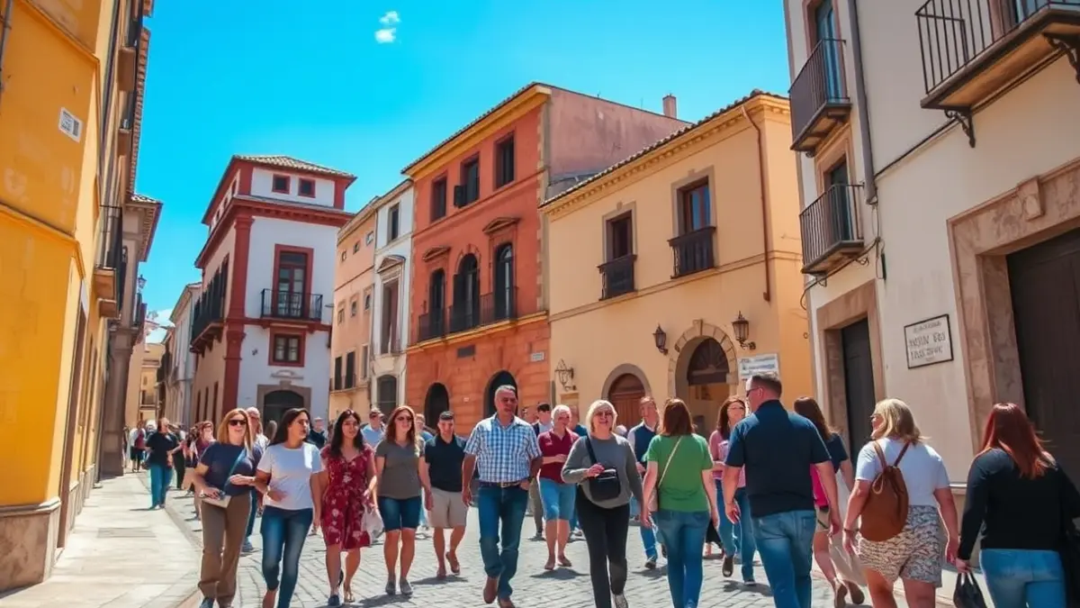 Image of a group of people on a guided tour through the old town of Paracuellos de Jarama.