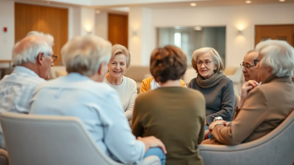 Generic image of a group of elderly people in a mutual support session.