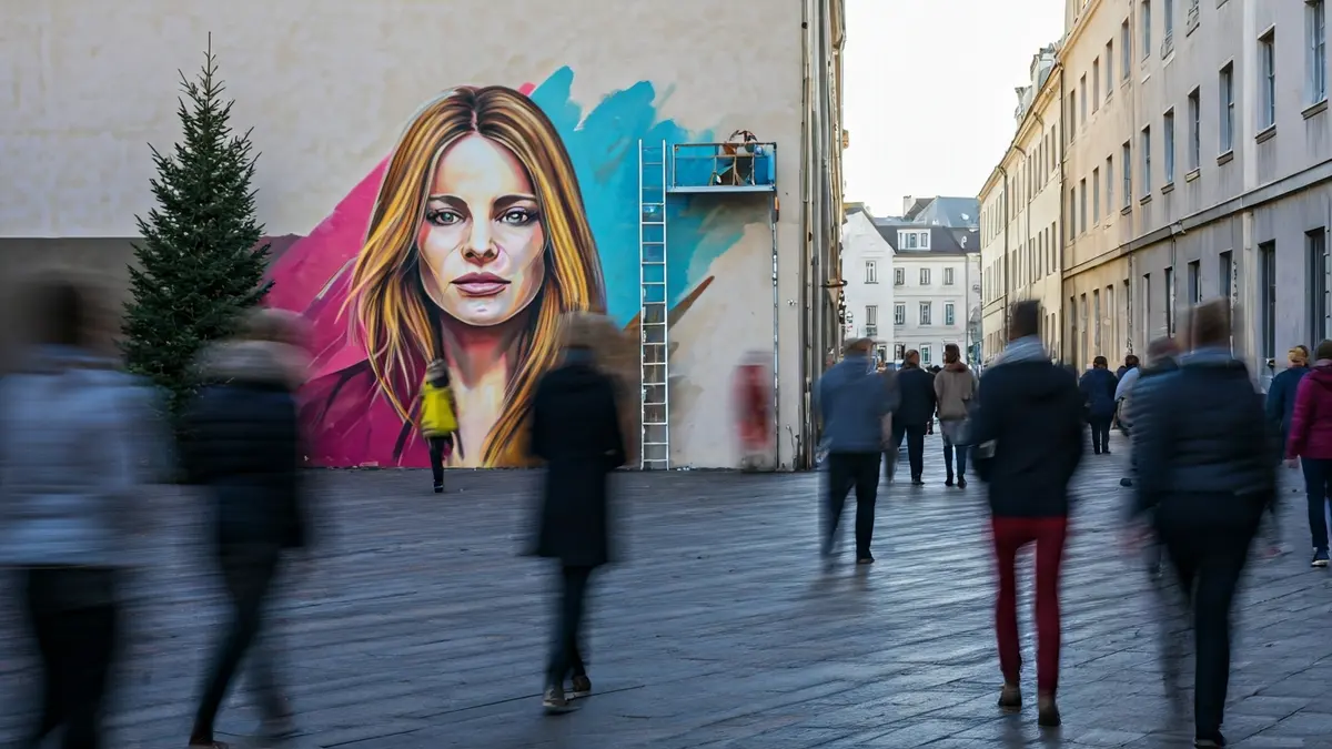 Imagen genérica de un mural de arte urbano siendo pintado en una fachada.