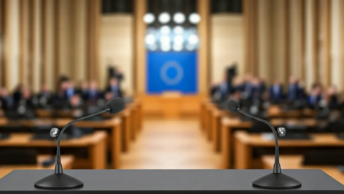 Generic image of a microphone on a podium, symbolizing a political conference or meeting.