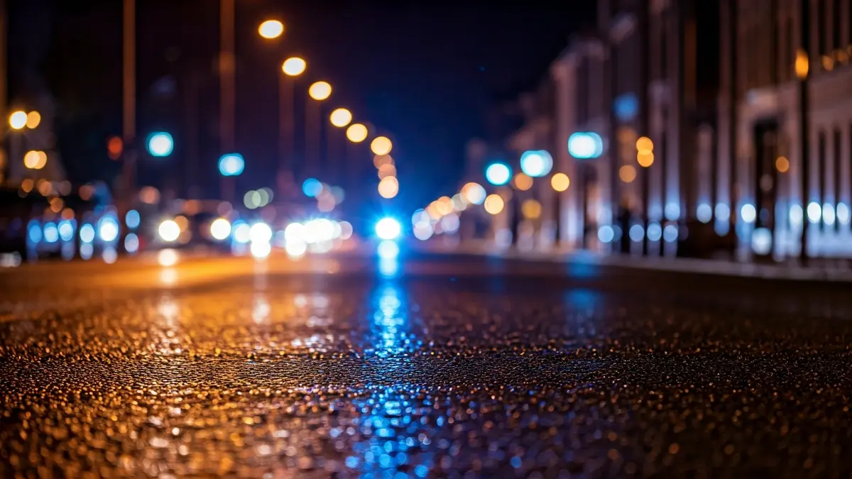 Imagen genérica de luces de emergencia de la policía reflejadas en el asfalto mojado.
