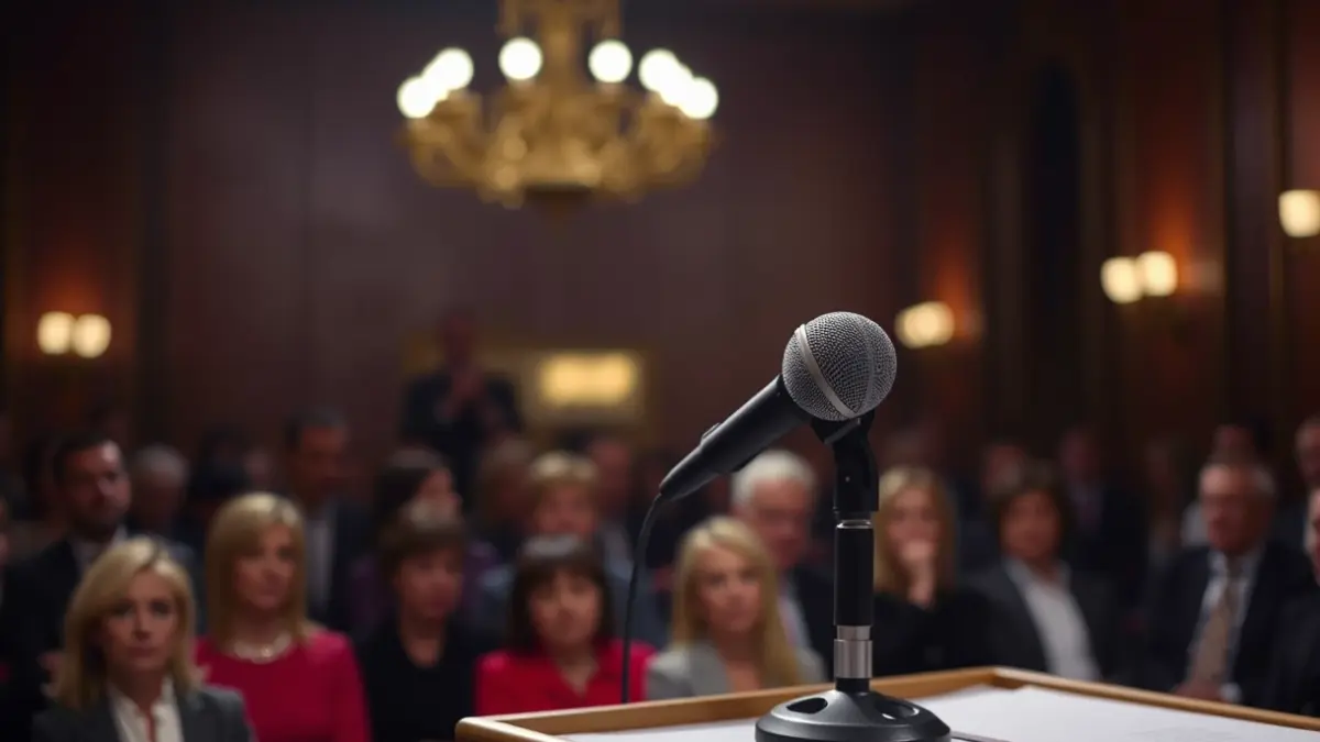 Imagen genérica de un micrófono en un podio, simbolizando un discurso político o una entrevista.