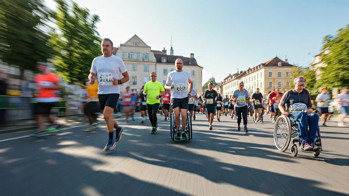 Generic image of people participating in an inclusive race in an urban setting.