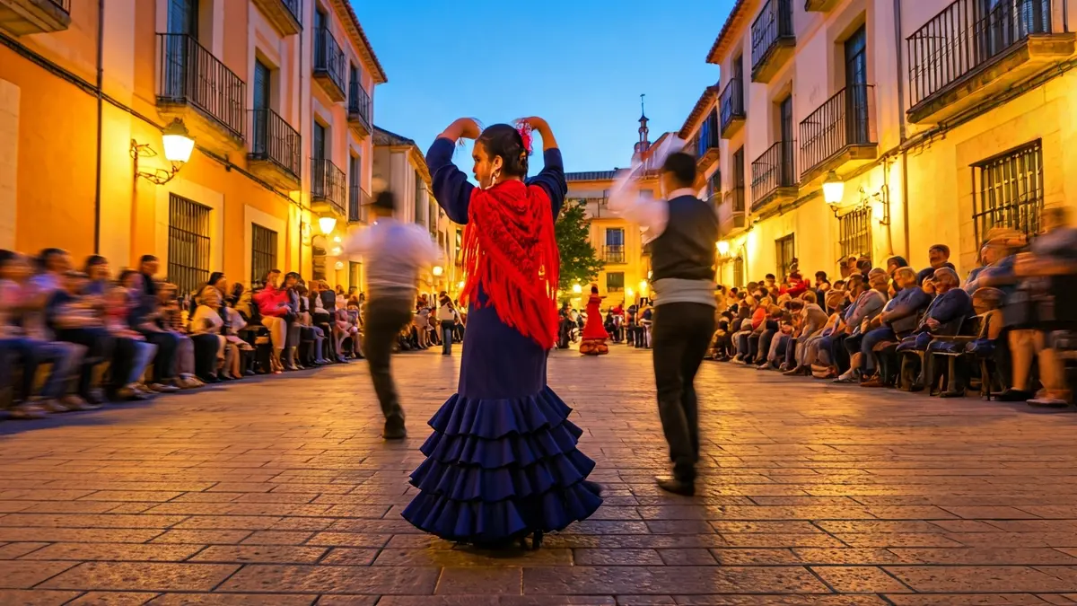 Imagen genérica de una feria de abril con baile flamenco y ambiente festivo.