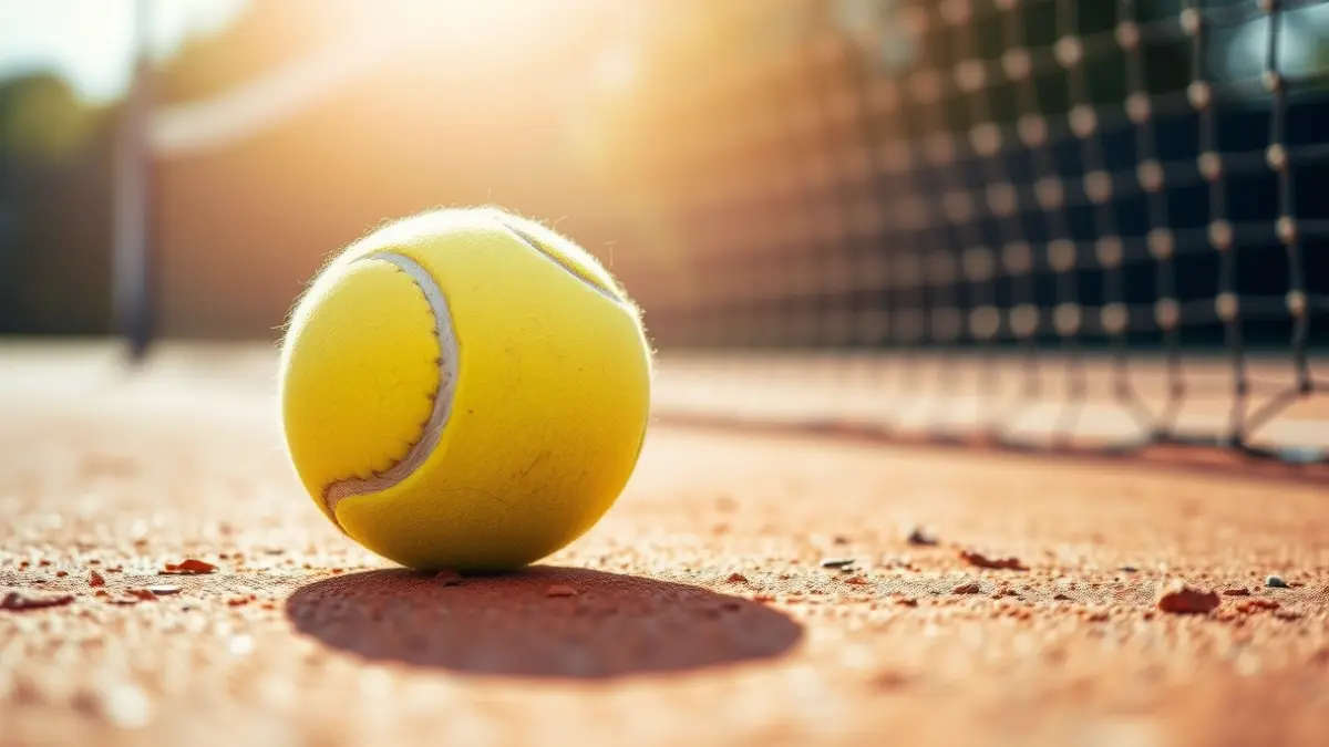 Imagen genérica de una pelota de tenis en una cancha de tierra batida.