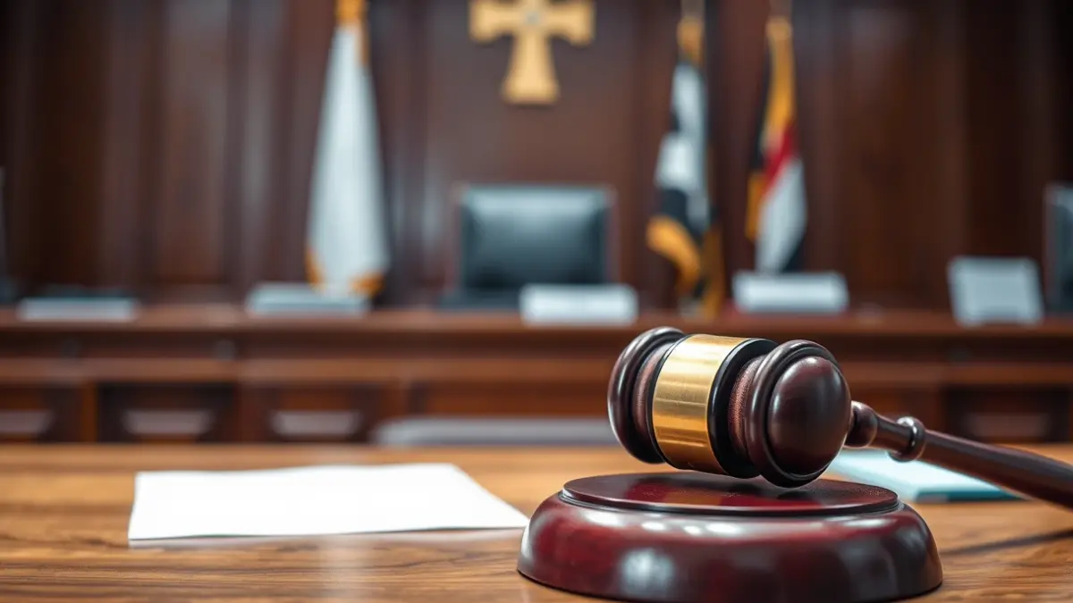 Generic image of a judge's gavel on a desk in a courtroom.