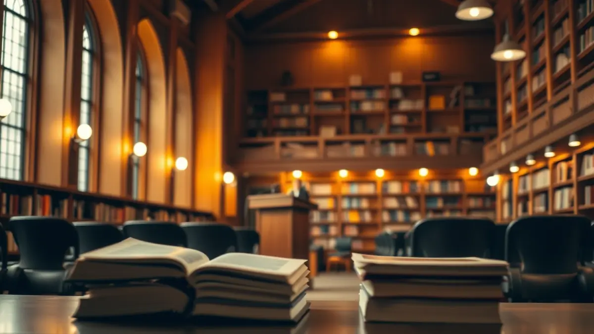 Imagen genérica de una biblioteca o sala de presentación de libros.