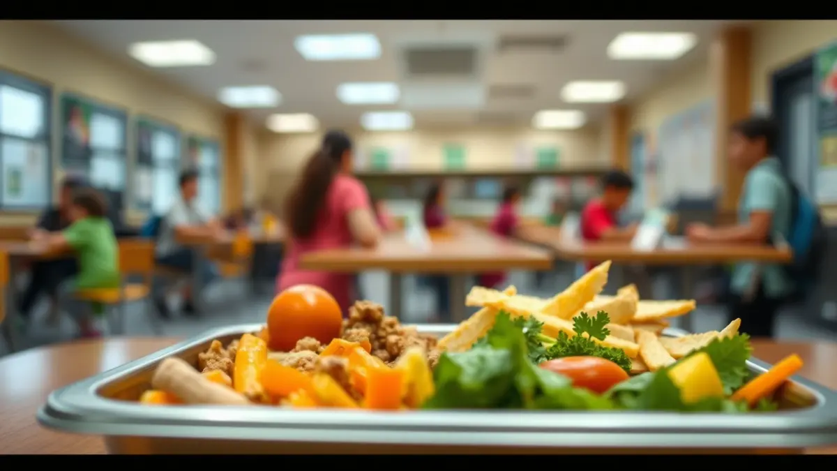 Imagen genérica de un plato de comida escolar en un comedor.