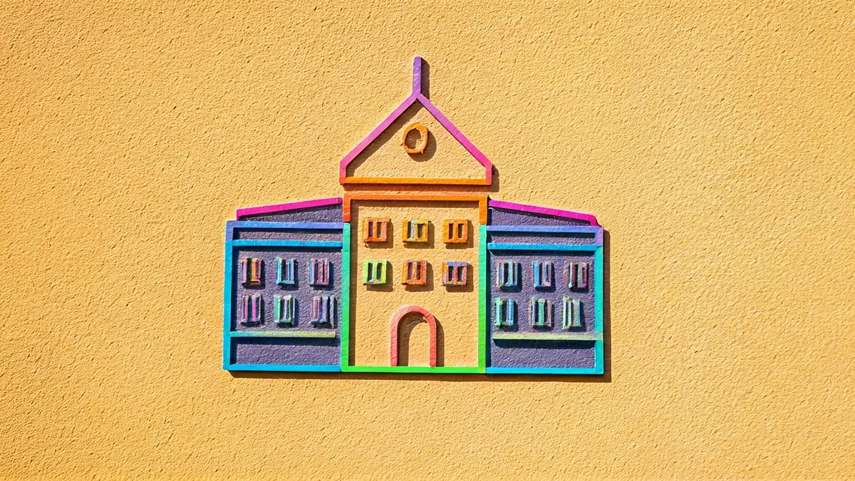 Imagen de un pictograma de un edificio municipal con colores vivos.