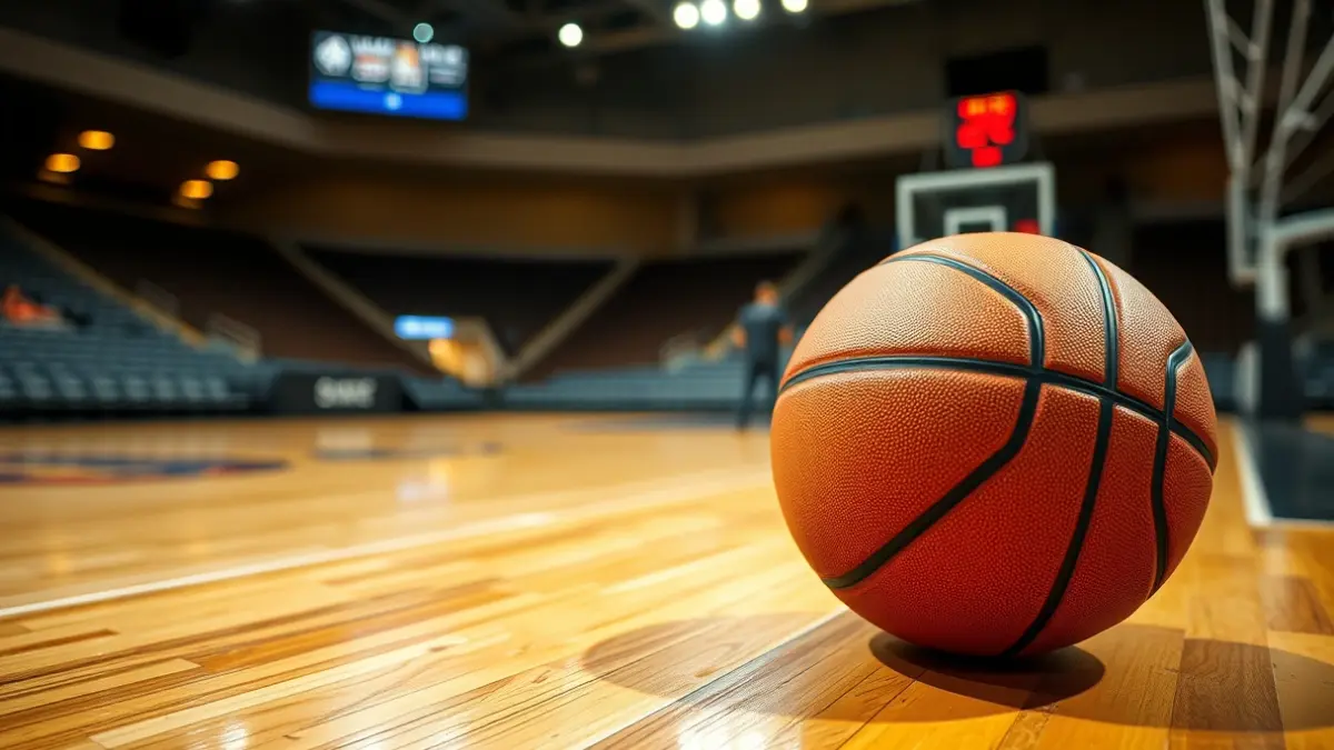 Generic image of a basketball on a court.