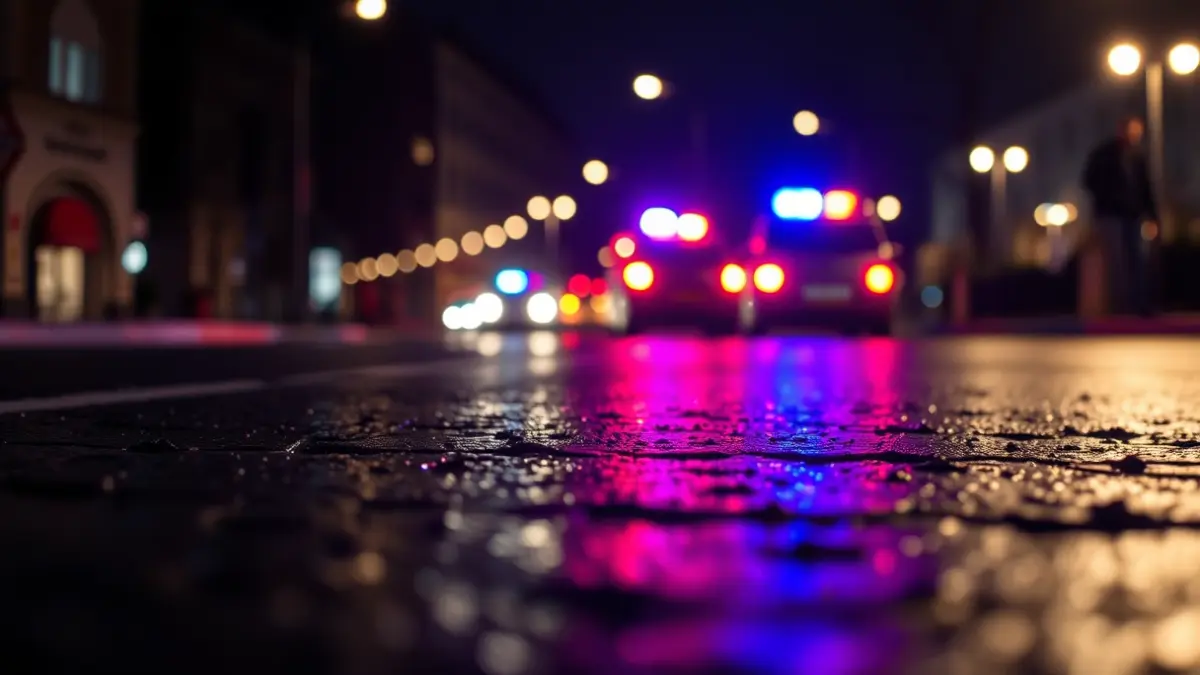 Imagen genérica de luces de emergencia reflejadas en el asfalto mojado.