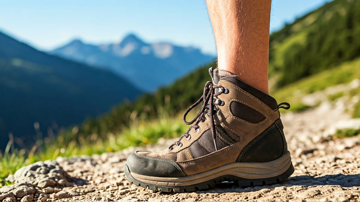 Imagen genérica de una bota de senderismo en un sendero rocoso de montaña.